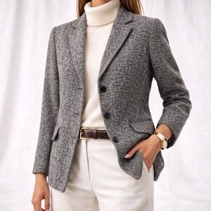 Talbots Gray Tweed Wool Blend Vintage Button Front Academia Jacket [size 10]